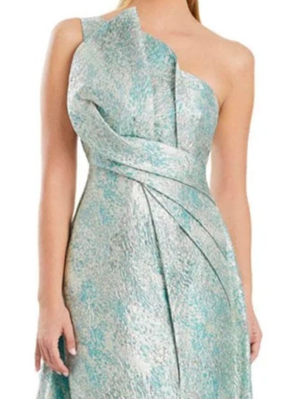 NWT Alexander by Daymor 3067S25 Draped One Shoulder A-line Dress Seafoam Size 8 - Picture 2 of 5